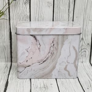 Decorative Marble Design Table Top Decor Tin Canister with Lid